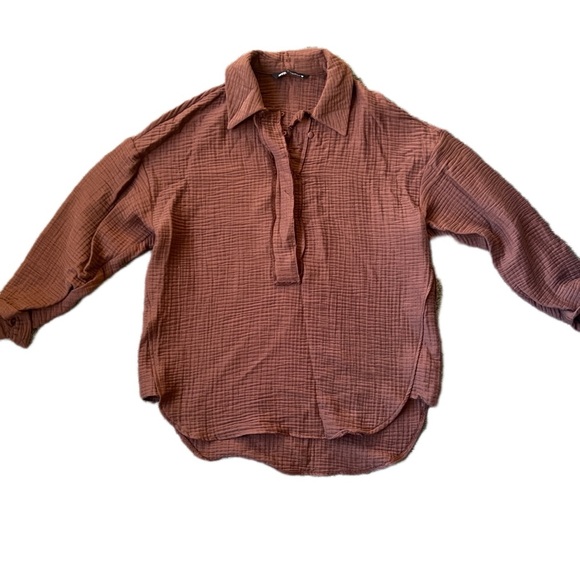 Zara Tops - Zara Brown Boho Oversized Pullover collar Tunic Medium